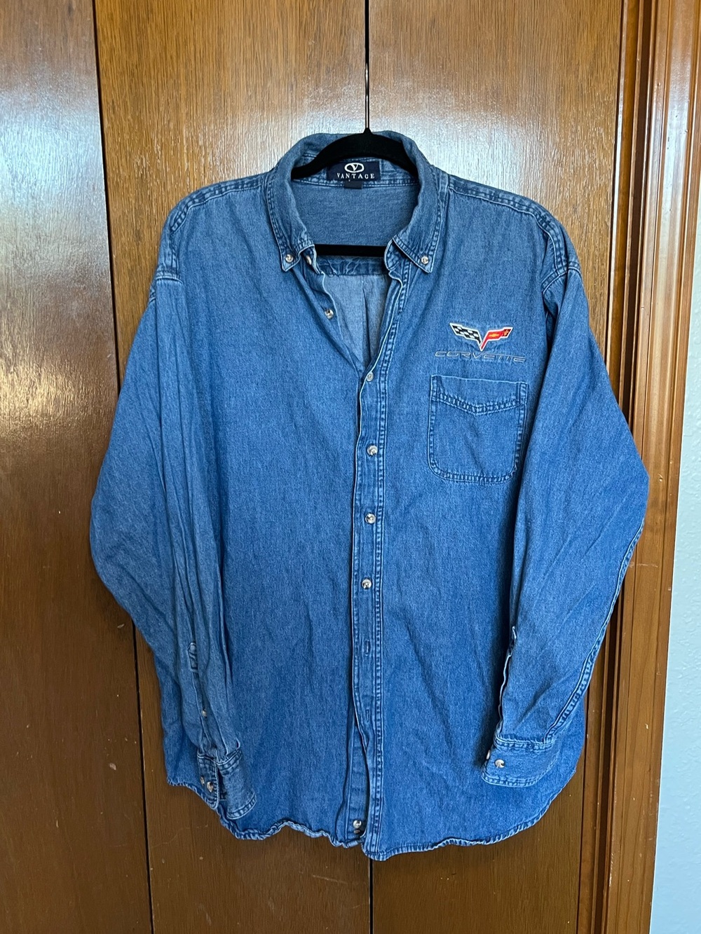 Vantage Mens XL Chevy Corvette C6 Logo Denim Long Sleeve Shirt⁠